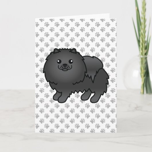 黒いポメラニア犬のかわいい犬と足 カード (正面)