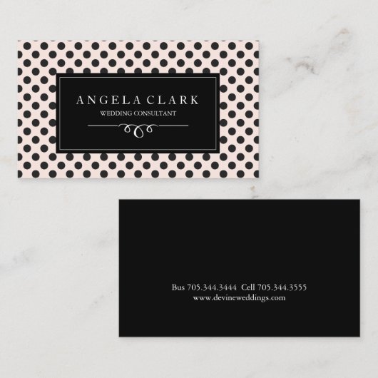 黒いポークaドットと柔らかい桃の背景 名刺 (正面/裏面)