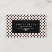 黒いポークaドットと柔らかい桃の背景 名刺 (正面)