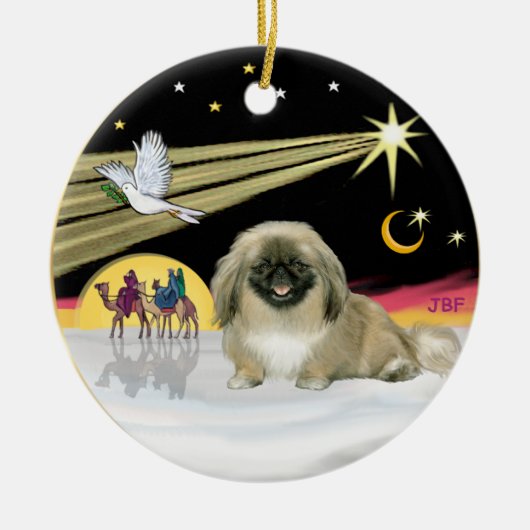黒いマスクの北京犬 - クリスマスの鳩 セラミックオーナメント (正面)