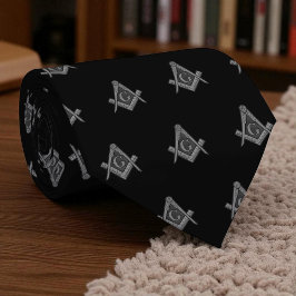 黒いマソニック石積みフリーマージンパターン ネクタイ