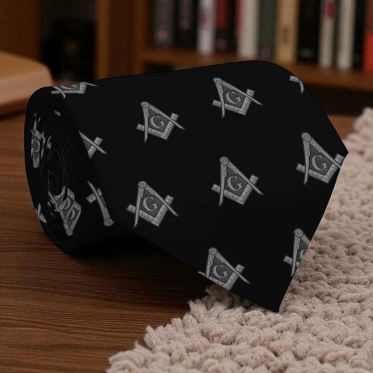 黒いマソニック石積みフリーマージンパターン ネクタイ