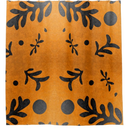 黒いマチスインスパイア葉の金ゴールド シャワーカーテン (正面)