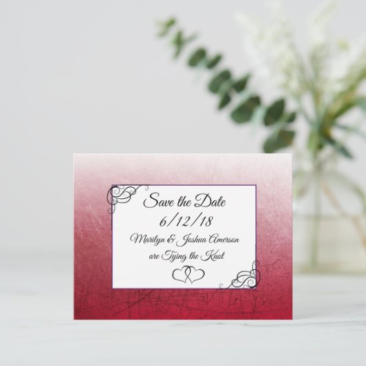 黒いマルーンの結婚式の日付のはがきを保存 ポストカード (スタンド正面)