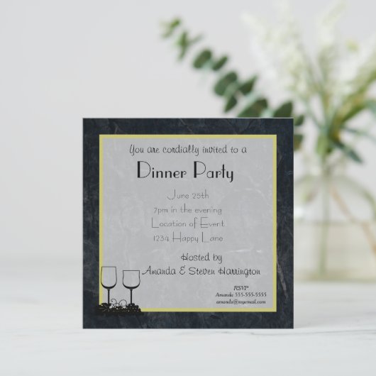 黒いマーリングされた石のディナーパーティー 招待状 (スタンド正面)