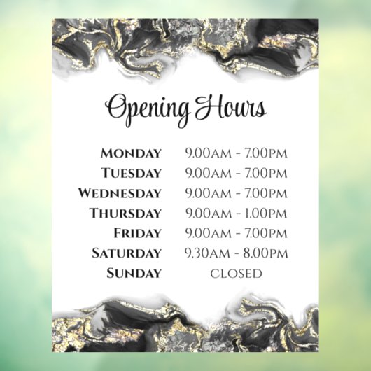 黒いマーリングデザインの開店時間ウィンドウの固定 ウィンドウサイン (シート3)