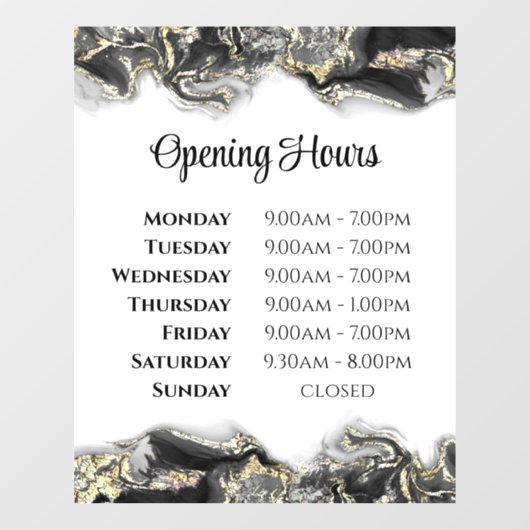 黒いマーリングデザインの開店時間ウィンドウの固定 ウィンドウサイン (シート)