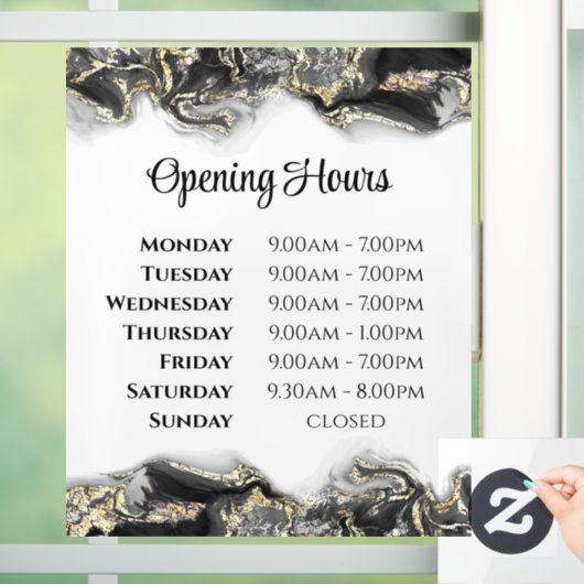 黒いマーリングデザインの開店時間ウィンドウの固定 ウィンドウサイン (ホーム)