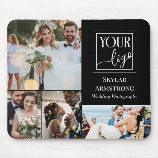 黒いミニマルロゴ写真コラージュ写真家 マウスパッド (正面)