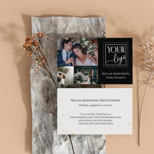 黒いミニマルロゴ写真コラージュ写真家 名刺