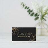 黒いミニマル金ゴールドグリッター熱帯エキゾチックな葉 名刺 (スタンド正面)