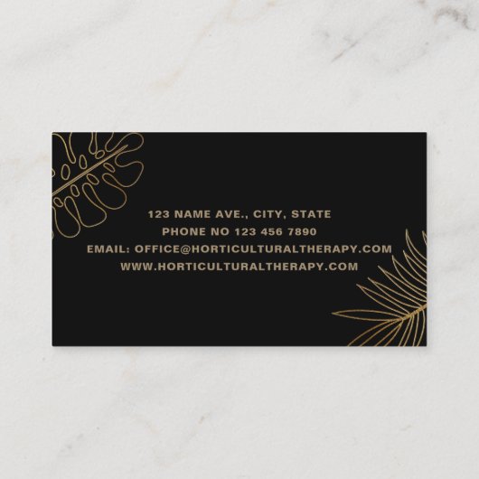 黒いミニマル金ゴールドグリッター熱帯エキゾチックな葉 名刺 (裏面)