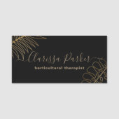 黒いミニマル金ゴールドグリッター熱帯エキゾチックな葉 名札 (正面)