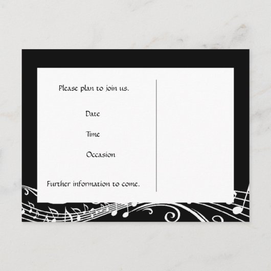 黒いミュージカル蝶の日付を保存 案内ポストカード (裏面)