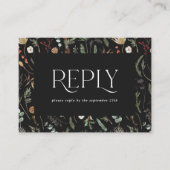 黒いムーディフローラの植物的なエレガントな結婚式の返信 エンクロージャーカード (正面)