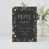 黒いムーディフローラの植物的なエレガントな結婚式の返信 招待状 (スタンド正面)