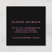 黒いメイクフェイクアップアーティストのグリッターホットピンクの唇 スクエア名刺 (裏面)