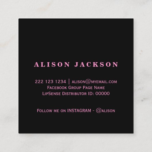 黒いメイクフェイクアップアーティストのグリッターホットピンクの唇 スクエア名刺 (裏面)