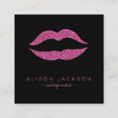黒いメイクフェイクアップアーティストのグリッターホットピンクの唇 スクエア名刺 (正面)