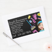 黒いメイド清掃員の女性洗浄 長方形シール (封筒)