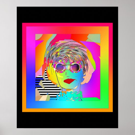 黒いメガネに皮肉屋の表情　黒い枠線 ポスター (正面)