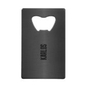 黒いメタリックテクスチャ クレジットカード栓抜き (正面)