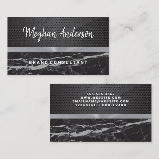 黒いメタリックパターン |黒い大理石 名刺 (正面/裏面)
