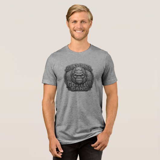 黒いメタル調のゴリラギャング幾何学ロゴ トライブレンドTシャツ (正面全面)
