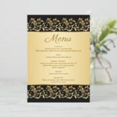 黒いメニューカードに黄金色の葉が渦巻く メニュー (スタンド正面)