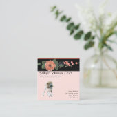 黒いメロンの花柄のプードル スクエア名刺 (スタンド正面)