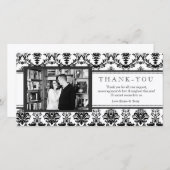 黒いモダンなダマスク織及び白は写真カード感謝していしています サンキューカード (正面/裏面)