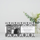 黒いモダンなダマスク織及び白は写真カード感謝していしています サンキューカード (スタンド正面)