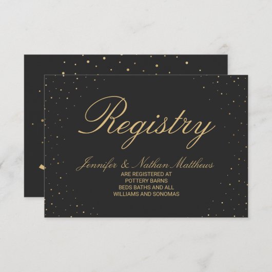 黒いモダンギフトの登録に斑点のあるシックな金ゴールド エンクロージャーカード (正面/裏面)