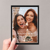 黒いモダンギンガム写真卒業パーティー アクリル招待状 (インサイチュ (ポータブル))