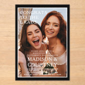 黒いモダンギンガム写真卒業パーティー アクリル招待状 (正面)