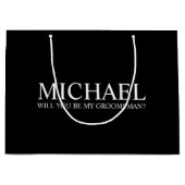 黒いモダングパーソナライズされたロムスマン案 ラージペーパーバッグ (正面)