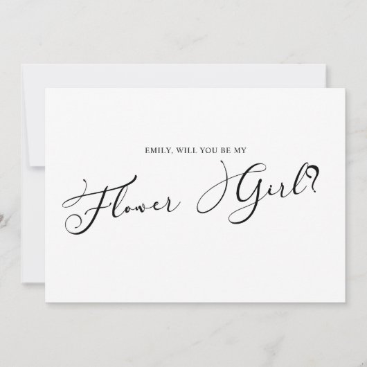 黒いモダンシンプルスクリプトは私の花の女の子ホワイト 招待状 (正面)