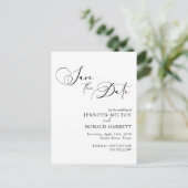 黒いモダンシンプルスクリプト結婚式の日付を保存 案内ポストカード (スタンド正面)