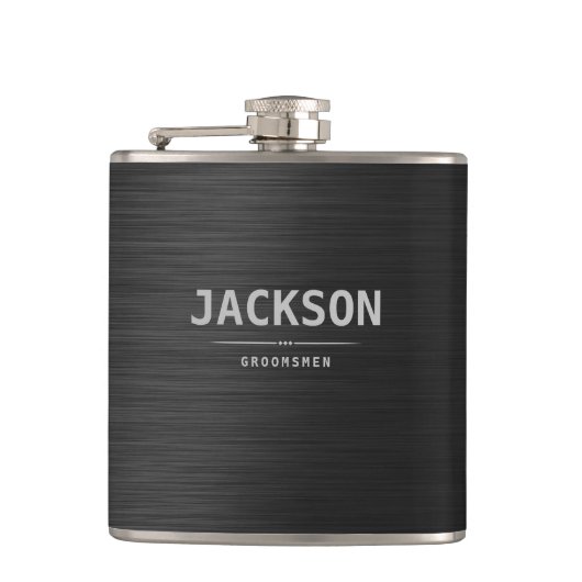 黒いモダンシンプル名パーソナライズされたGroomsmen フラスク (正面)