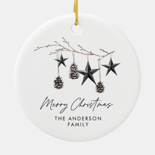 黒いモダンスエレガントカンジデスクリプトChristmas Holid セラミックオーナメント (裏面)