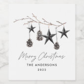 黒いモダンスエレガントカンジデスクリプトChristmas Holid ワインラベル (シングルラベル)