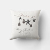 黒いモダンスカンジエレガントスクリプトのクリスマス クッション (裏面)