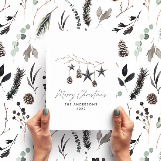 黒いモダンスカンジエレガントスクリプトのクリスマス シーズンカード