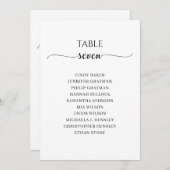 黒いモダンスクリプトテーブル番号7シーティンググラフ 招待状 (正面/裏面)
