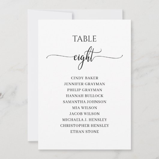 黒いモダンスクリプトテーブル番号8シーティンググラフ 招待状 (正面)