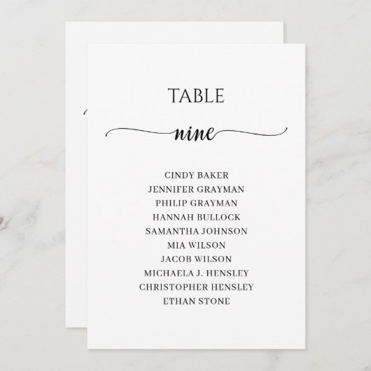 黒いモダンスクリプト表9座席表 招待状 (正面/裏面)