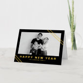 黒いモダンストライプ写真新年おめでとう 箔シーズンカード (正面)