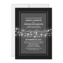 黒いモダンストリングライト結婚式招待状