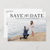 黒いモダンタイポグラフィ写真の日付を保存 案内ポストカード (正面/裏面)