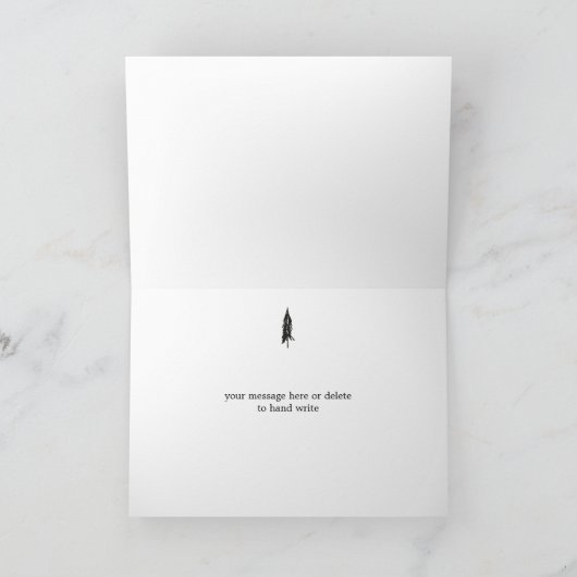 黒いモダンツリー赤と白のクリスマスフォト カード (内部)